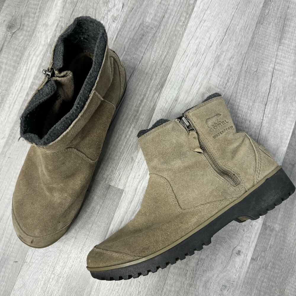 Sorel Suede Ankle Boots Taupe Winter Boots Side Zip Women's 10 1/2